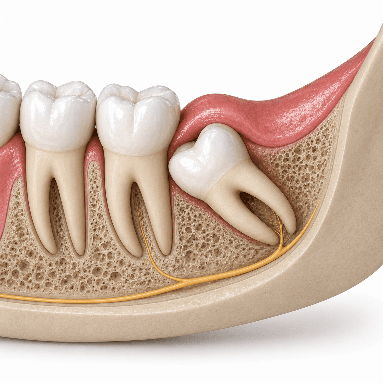 Impacted wisdom tooth cross-section illustration