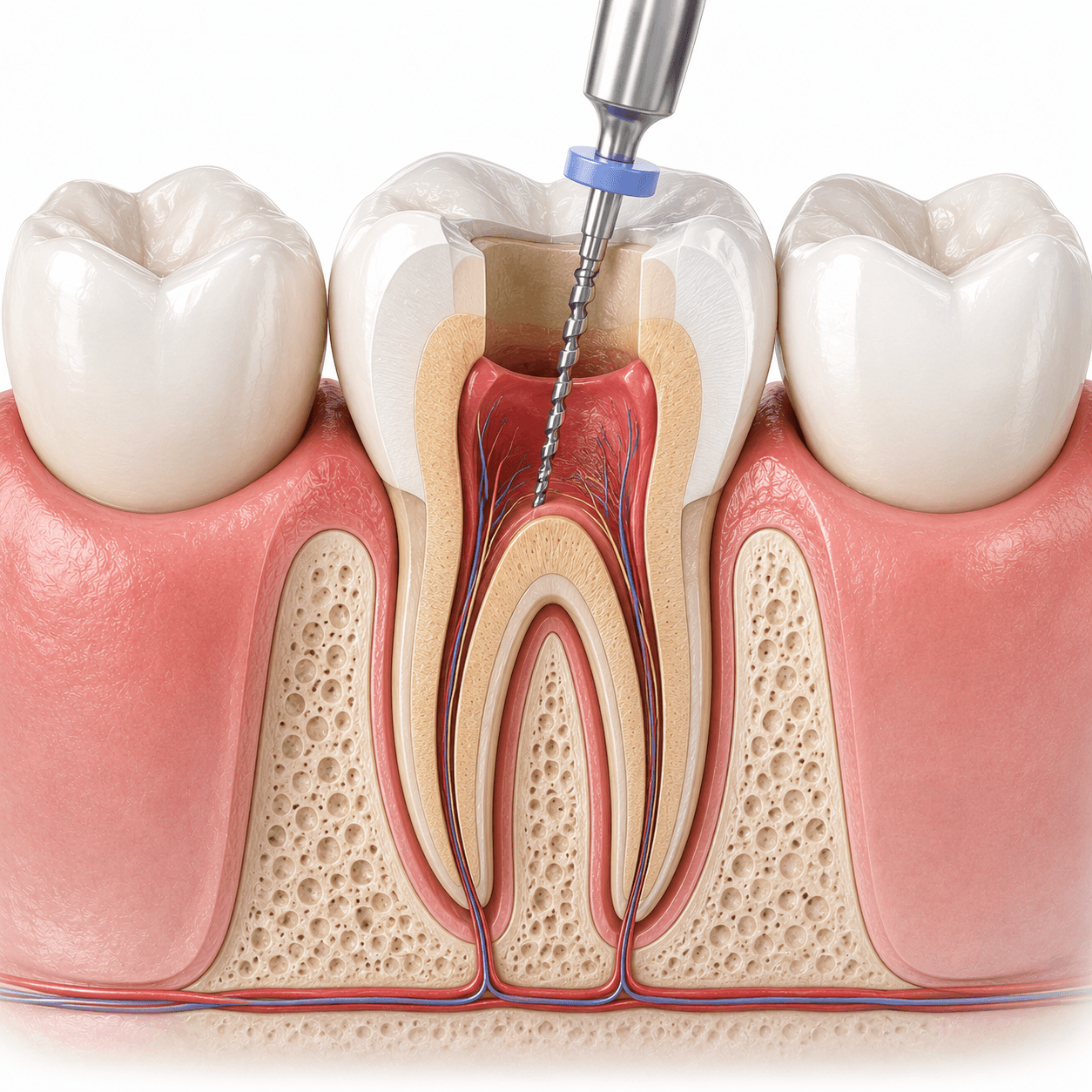 Root canal treatment cross-section illustration