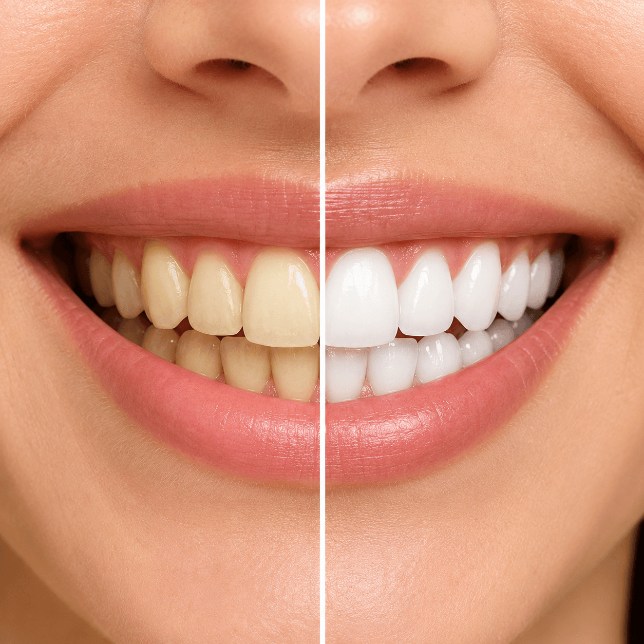 Before and after teeth whitening smile transformation